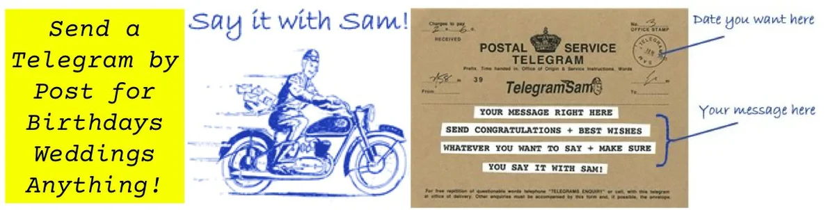 Say it with Sam: send a telegram by post for birthdays, weddings, anything