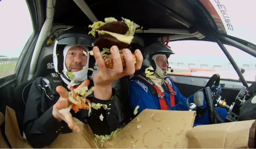 Stories burger in a rally car - Stories