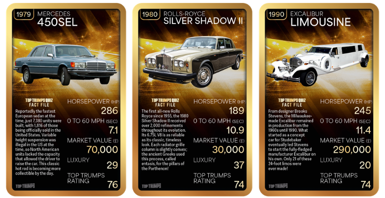 ISSAC HAYES GOLD PLATED CADILLAC PART OF NEW TOP TRUMPS LIMITED EDITION LUXURY CARS PACK Top Trumps cards 1 - ISSAC HAYES GOLD PLATED CADILLAC PART OF NEW TOP TRUMPS LIMITED EDITION LUXURY CARS PACK