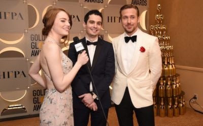 Emma Stone Damien Chazelle and Ryan Gosling during the 74th Annual Golden Globe Awards 400x250 - Films
