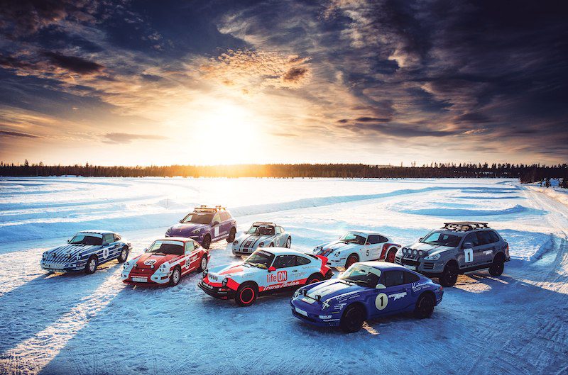 Air-cooled Porsche 911 ice driving in Santa’s back garden