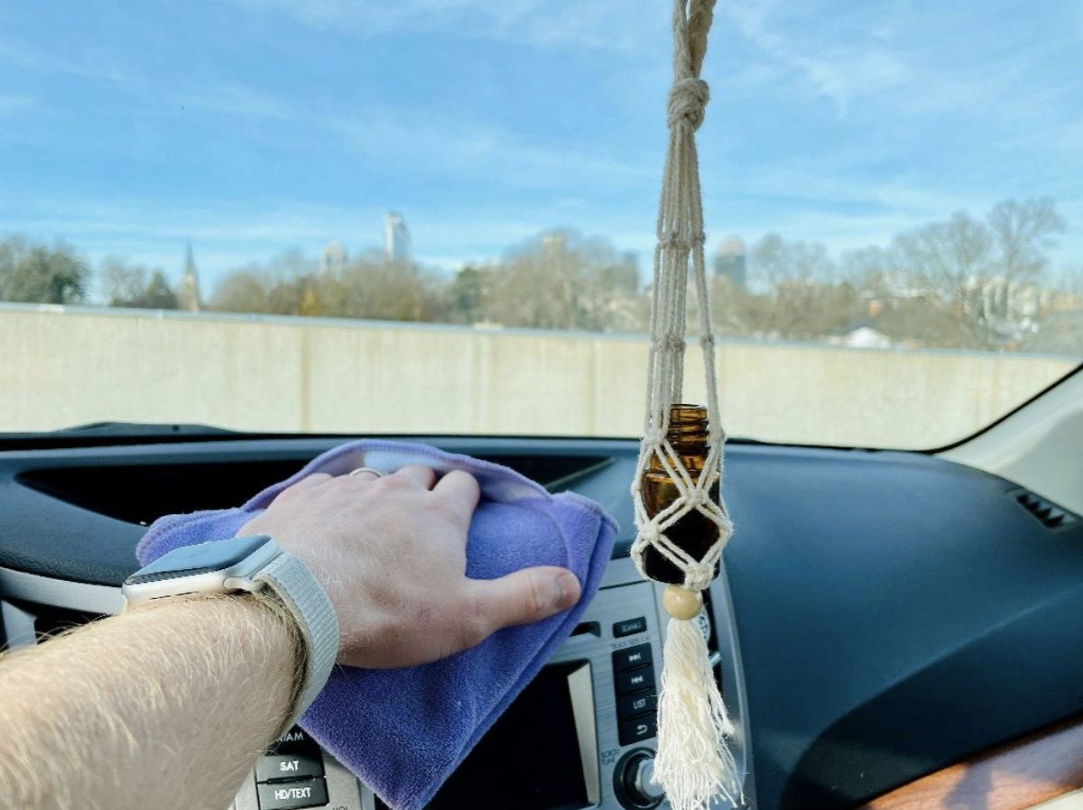 Car diffuser hanging from a rear-view mirror